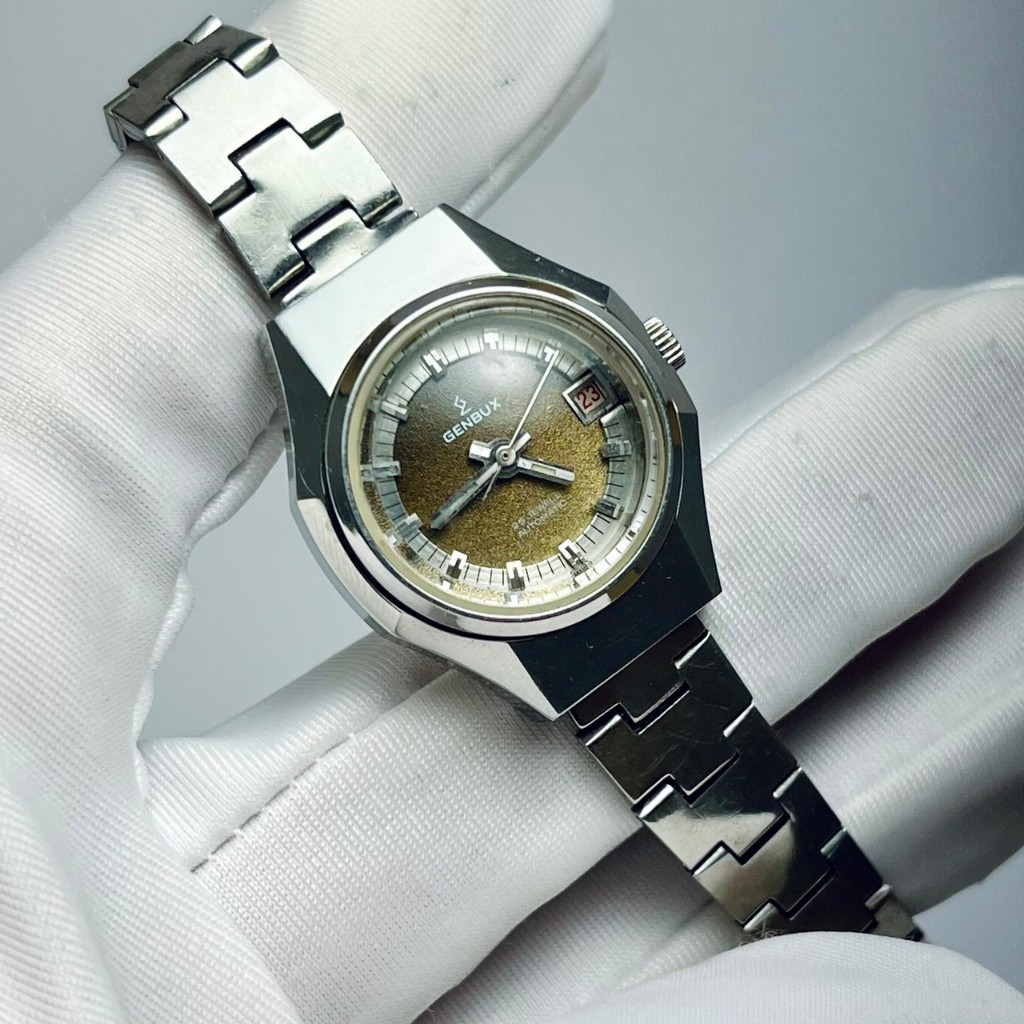 全新 GENBUX 金白士 瑞士 SWISS 自動錶 早期老錶 古董錶 仕女錶 手錶 銀色 秋香綠色漸層磨砂 復古 簡約