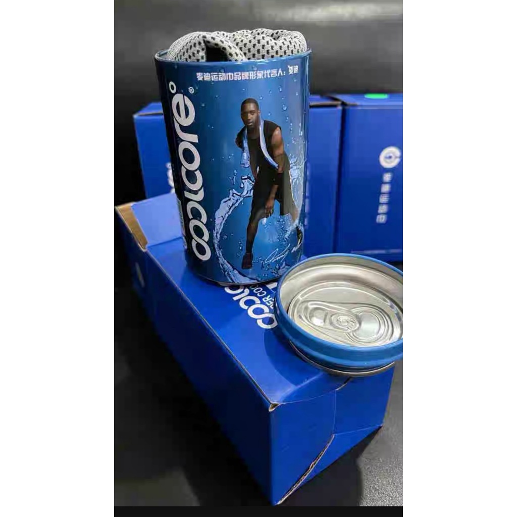 推薦代購- coolcore 冷感運動毛巾 降溫冰絲涼感巾 手巾 吸濕速乾 造型收納藍罐 禮品 小物