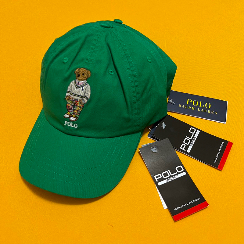 《變色龍》全新Ralph Lauren 綠色POLO熊斜紋布棒球帽