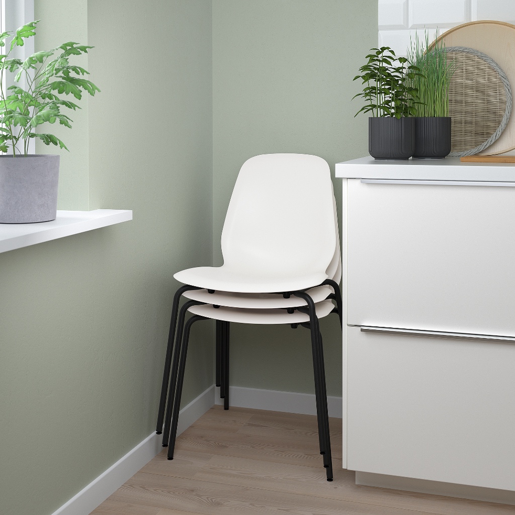 北歐工業LOFT風格經典IKEA宜家LIDÅS餐椅工作椅休閒椅/可疊放收納/白黑色/二手八成新/特$890