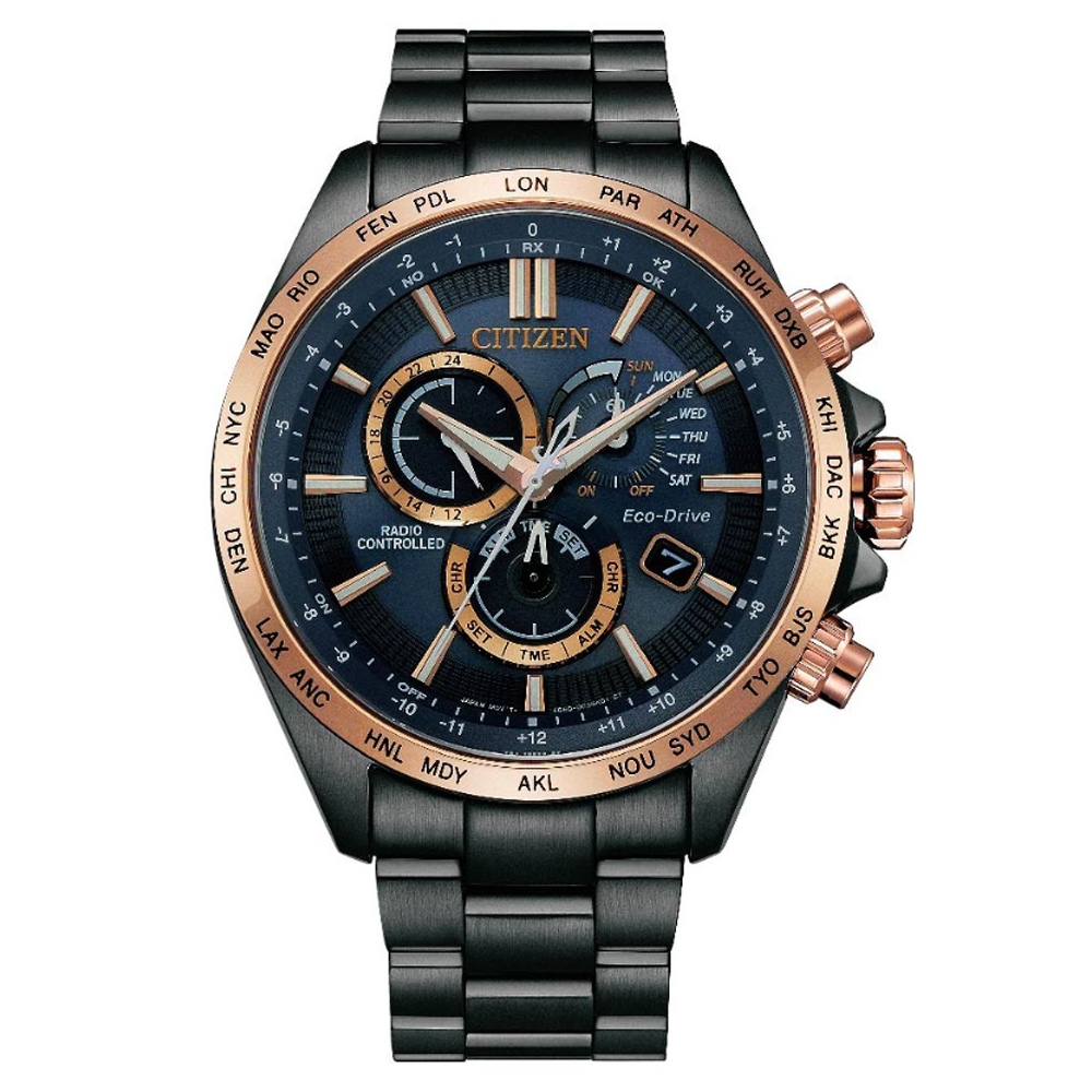 CITIZEN 星辰(CB5956-89L) GENTS 亞洲限定款 星空藍 光動能電波對時 碼錶計時腕錶-45mm