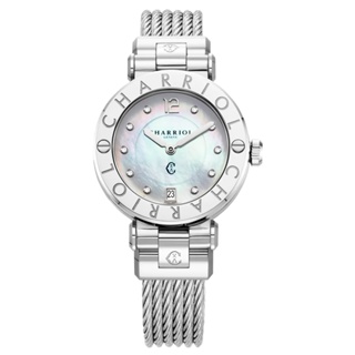 CHARRIOL 夏利豪(CR36S.590.001) St-Tropez 珍珠母貝錶盤 鑲鑽石英女腕錶-銀色36mm
