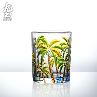 九土復古彩繪玻璃杯創意玻璃杯家用水杯啤酒杯威士忌洋酒杯手繪彩色喝水杯子花茶杯日式酒杯玻璃酒杯水晶杯冷飲杯CUPR0582