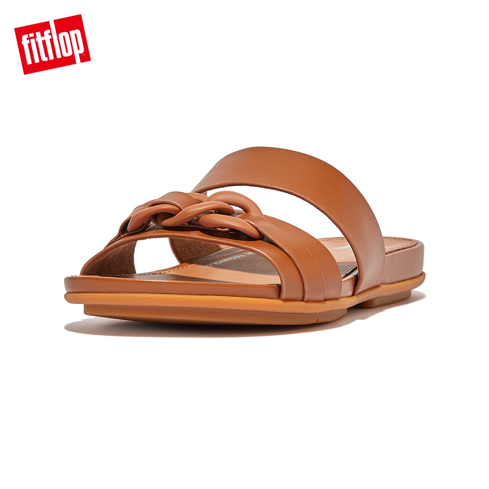 【FitFlop】GRACIE RUBBER CHAIN TWO-BAR SLIDES鏈條造型雙帶涼鞋-女(淺褐色)