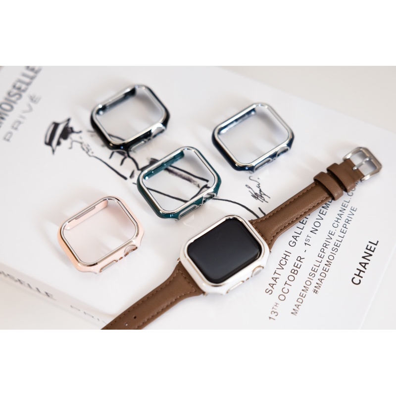 【限時促銷｜半包· 全包含膜 】質感雙色銀色鑲邊雙色PC錶殼Apple Watch 45 44 40 41mm 1-9代