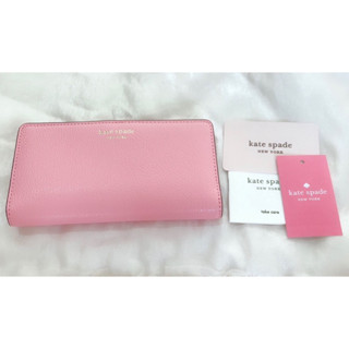全新 Kate spade 荔枝紋牛皮中夾（嫩粉色)