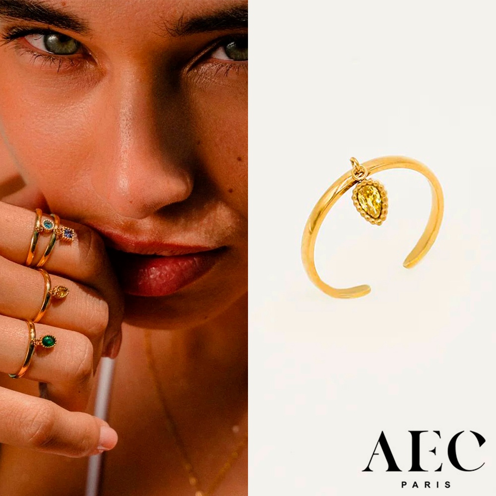 AEC PARIS 巴黎品牌 梨形切割黃鑽戒指 可調式金色戒指 THIN RING DIVYA