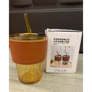 全新加厚耐熱高質感琥珀色皮質玻璃杯/咖啡杯/冷飲杯