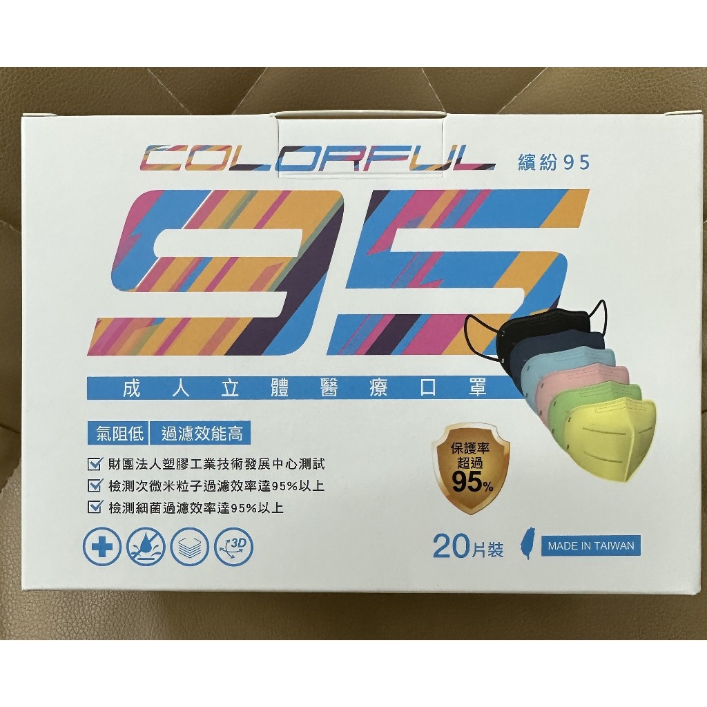 澄康D2成人立體醫療口罩 繽紛95(未滅菌)  20片裝/盒 台灣製