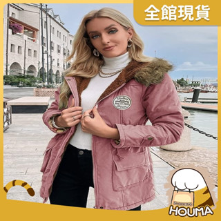 【HOUMA 好買購物】【附發票】韓系加厚大毛領收腰連帽外套 大衣外套 厚外套 羽絨外套 女裝 衣服 毛外套 冬季外套