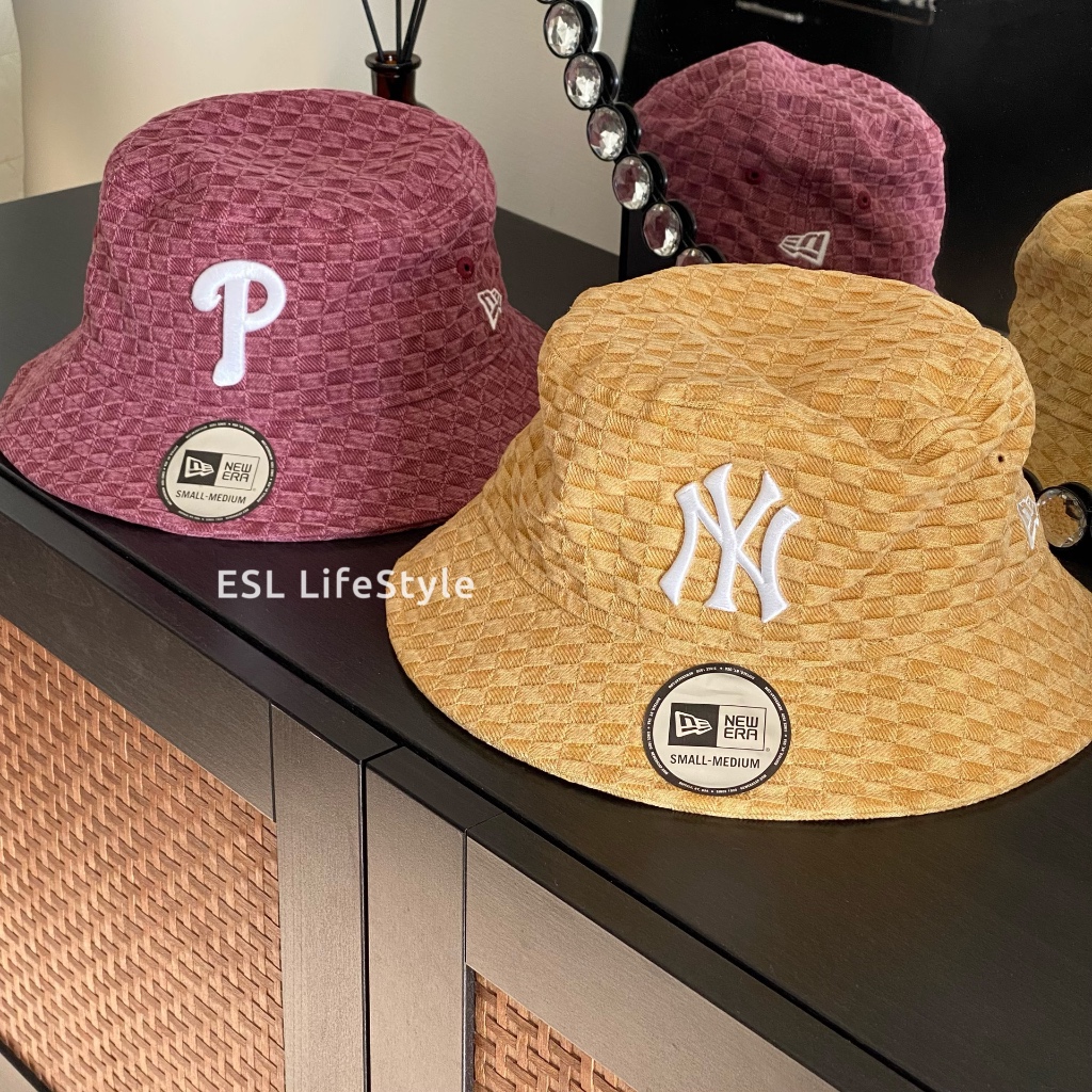 -ESL- 現貨 NEW ERA MLB 洋基 費城人 刺繡 水洗 格紋 漁夫帽 黃 磚紅 男女款 NE13956947