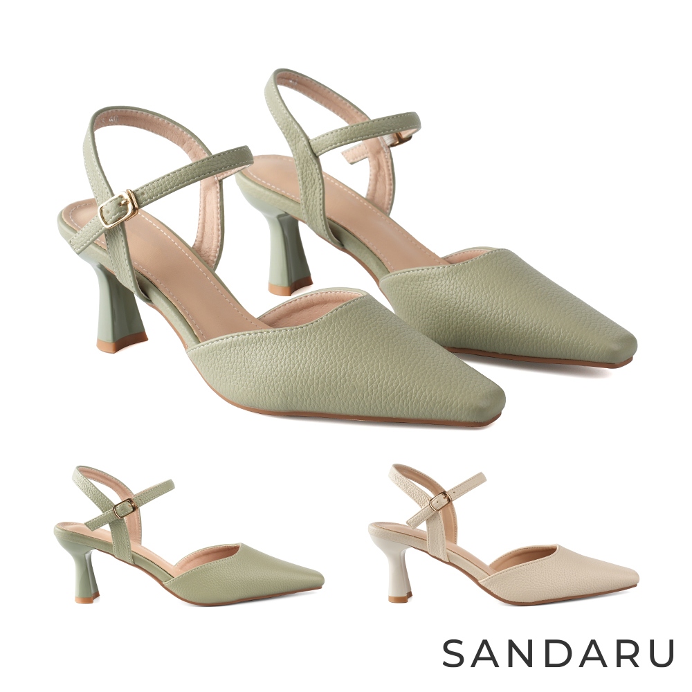 山打努SANDARU-跟鞋 法式尖頭荔枝紋皮革繞踝高跟鞋