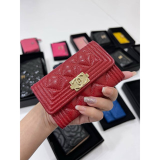 chanel香奈兒 紅 荔枝金羊皮 零錢包 信用卡夾 卡夾 卡包 短夾