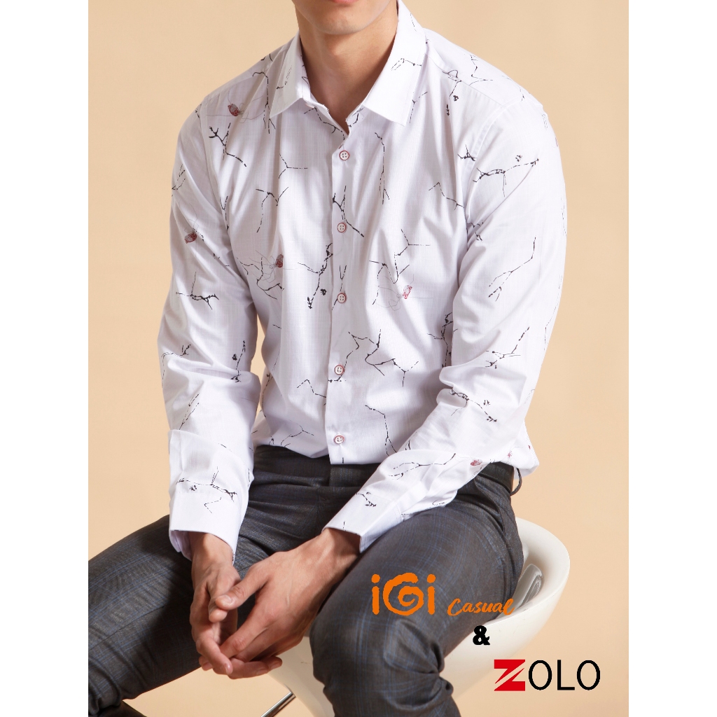 【ZOLO&amp;iGi】百貨正品 修身男長袖襯衫  印花襯衫  休閒簡約男襯衫  82152