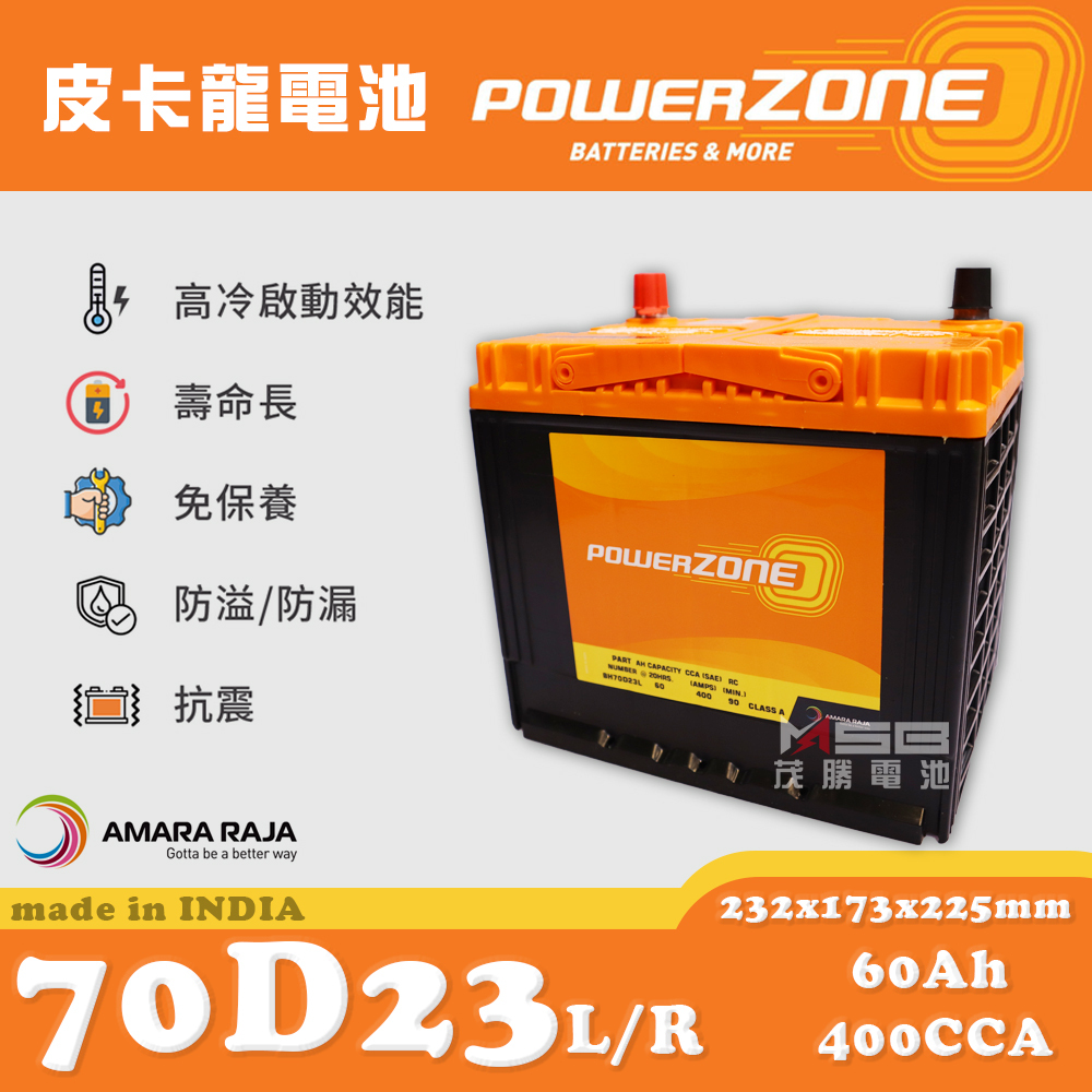 【茂勝電池】POWERZONE 皮卡龍 70D23L 70D23R (12V60AH) 日規電池 汽車電瓶 國產車