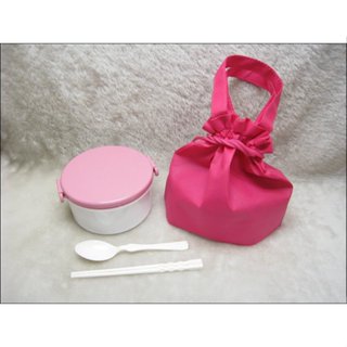 環保餐具組-圓型便當盒(900ML)+餐具+束口袋-BOX-702 粉色系