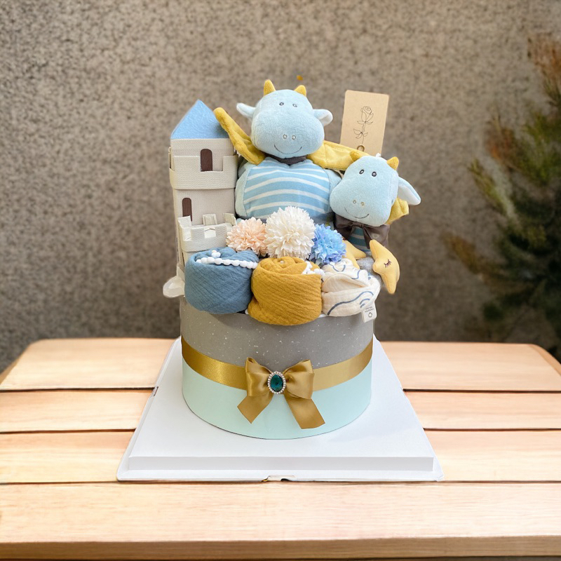 龍年男寶彌月禮盒 滿月禮 尿布蛋糕 尿布塔 周歲禮 收涎蛋糕 童話城堡與飛龍9寸尿布蛋糕