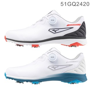藍鯨高爾夫 Mizuno BOA 高爾夫球鞋（有釘／5E寬楦）#51GQ242022 (白藍）【部分泛黃、零碼出清】