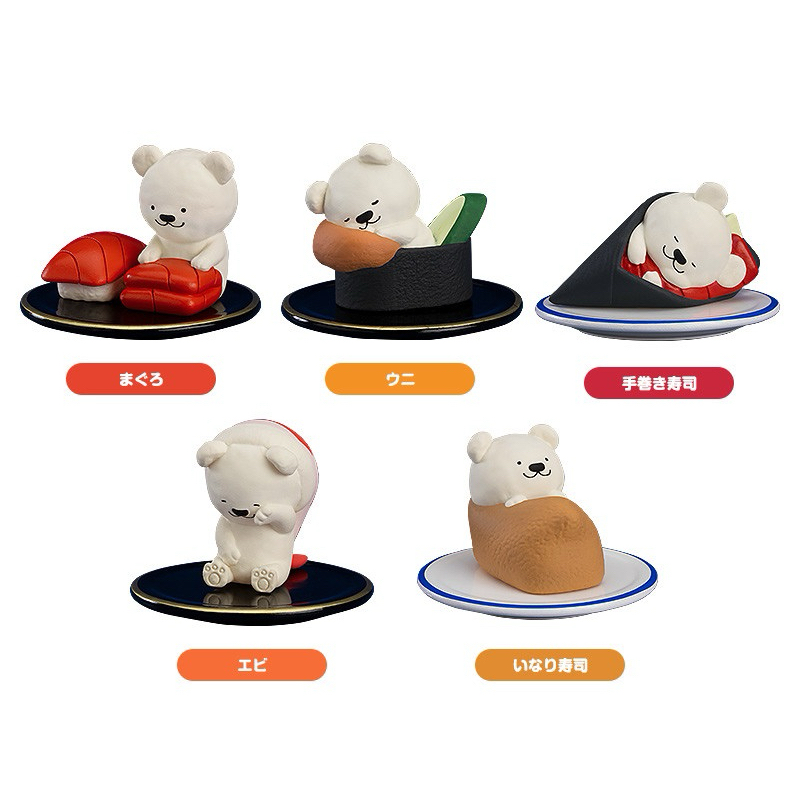 🌟兩款合售🌟GSC日本插畫 晚安餐廳 白熊與壽司 壽司熊 小黃瓜 轉蛋 造型 扭蛋 公仔 鮪魚海膽手卷蝦子豆皮壽司