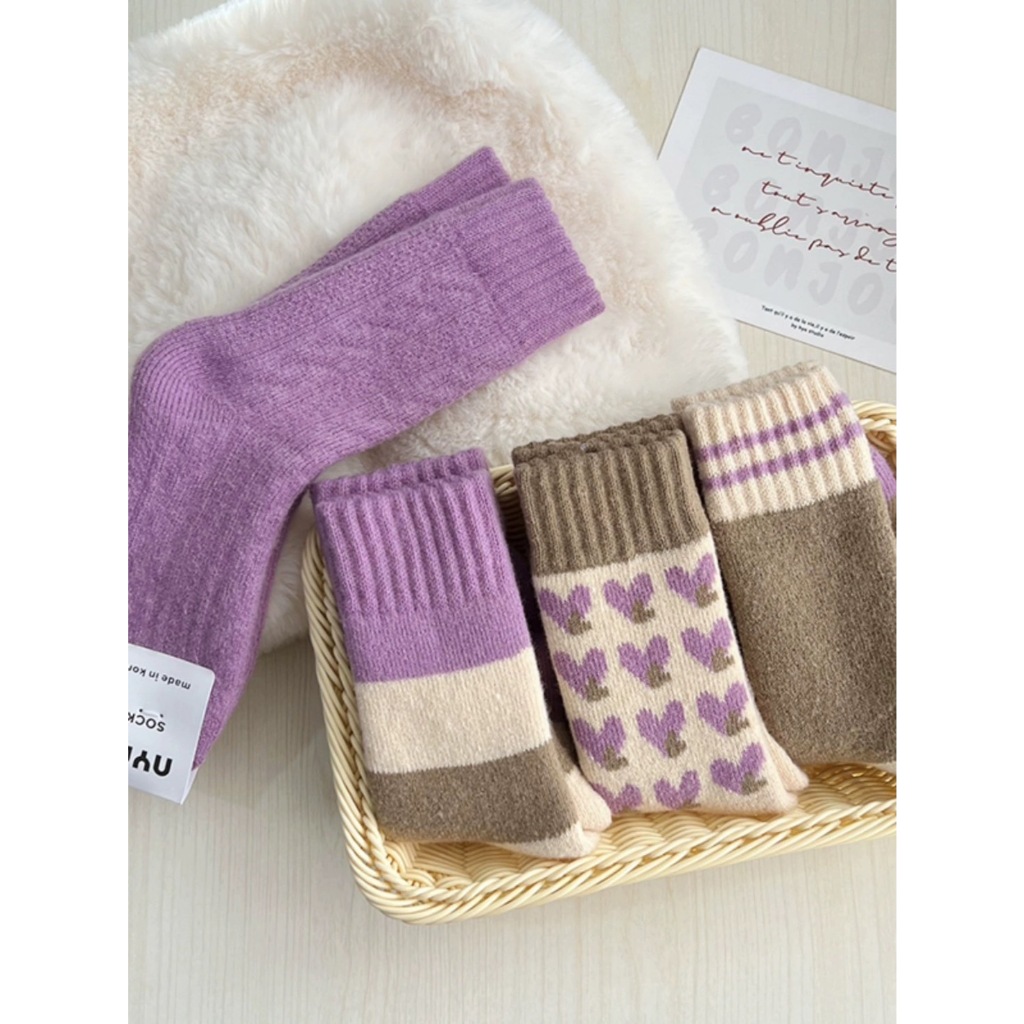 韓國進口 正韓 🇰🇷 東大門 紫色 保暖 加厚 毛巾 襪子 中筒襪