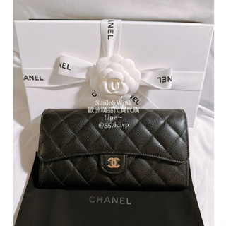 法國購入🇫🇷康朋總店限定包裝❤️現貨 全新正品！Chanel 香奈兒長夾 黑色金扣 經典款菱格紋 荔枝皮掀蓋 羊皮拉鍊