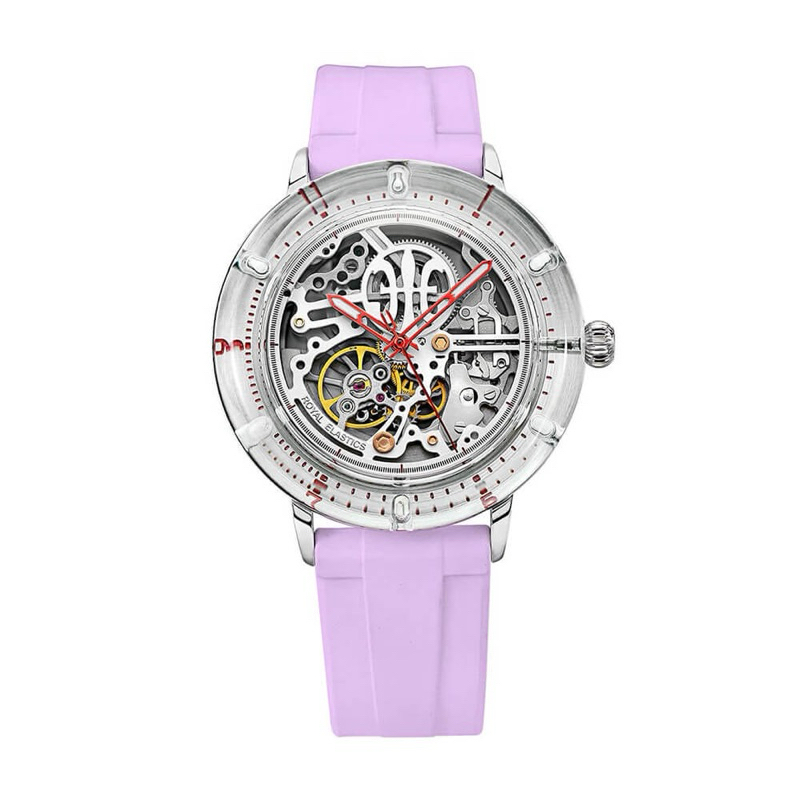 ROYAL ELASTICS水晶工藝頂級鏤空機械錶(粉色）