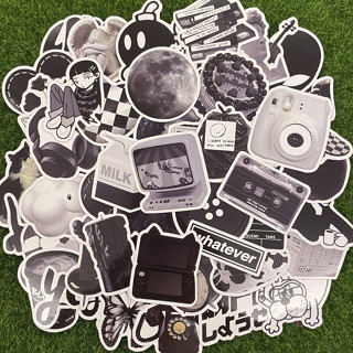 【現貨】🌸"50張入"ins 黑白色簡約風格貼紙 pvc 防水貼紙 行李箱貼紙 機車貼 手機貼紙 筆電貼紙