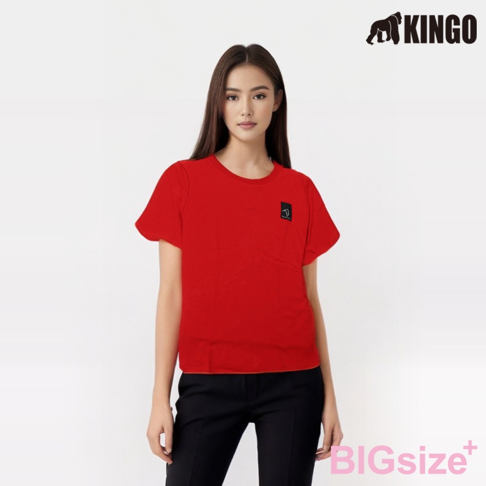 KINGO-大尺碼-女款 圓領T恤-紅-414118