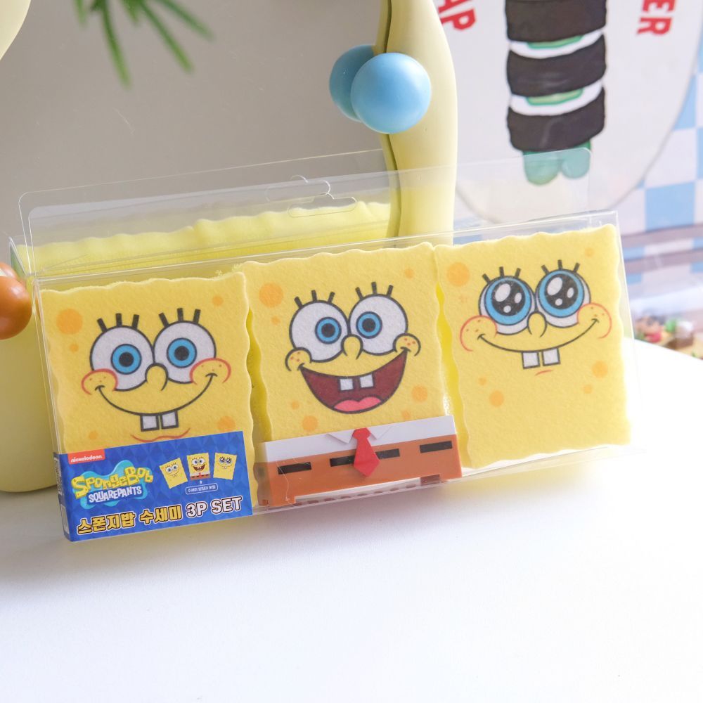 《海綿寶寶》🇰🇷韓國商品 海綿寶寶造型菜瓜布3入組 洗碗海綿 SpongeBob 日落小物 生日禮物