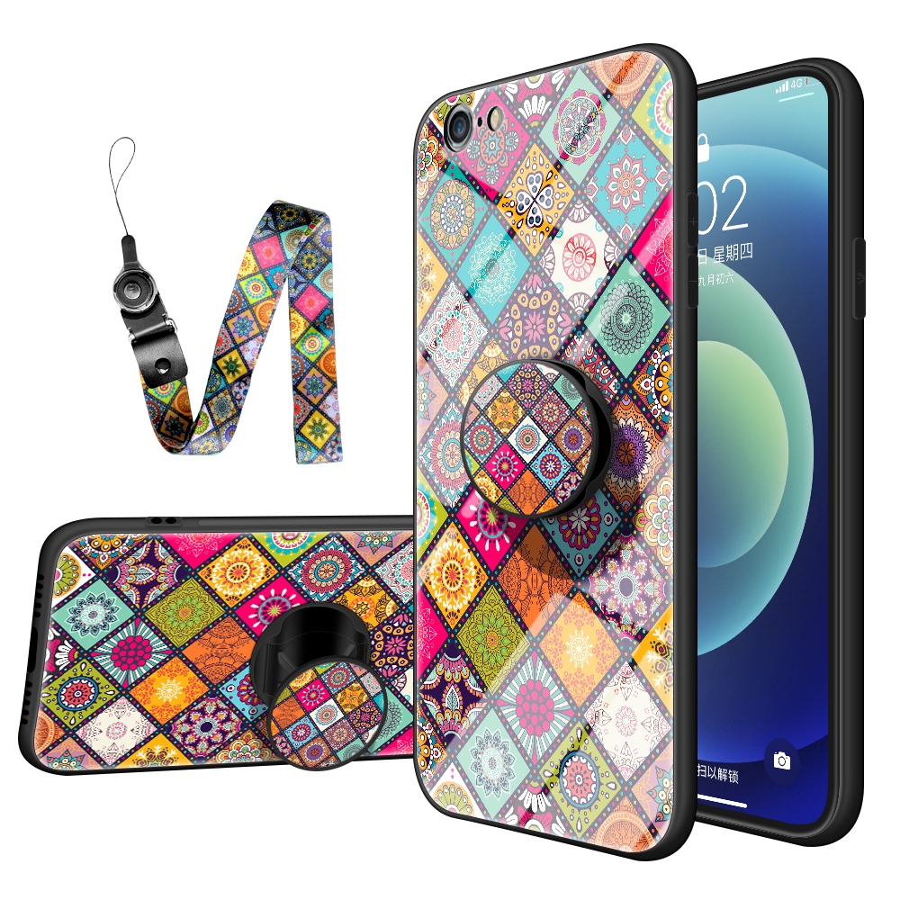 花紋 IPhone 6 6S Plus 手機殼 保護殼 防摔 蘋果6s 手機套 彩繪鋼化玻璃背蓋 矽膠軟邊 保護套 外殼