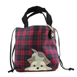 【Kiro貓】雪納瑞 格紋束口 便當袋 手提包【810236】