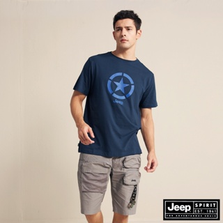 JEEP 男裝 品牌LOGO星星圖騰短袖T恤-深藍