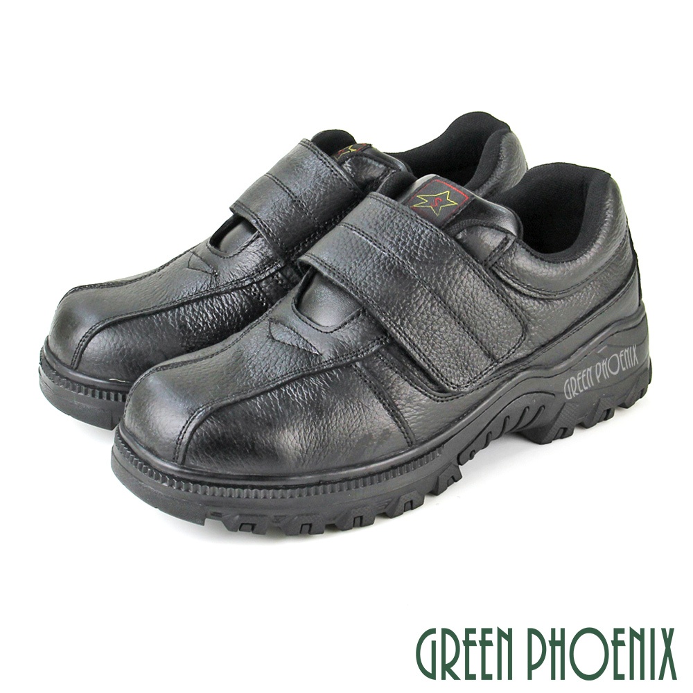 【GREEN PHOENIX】男款真皮透氣沾黏式寬楦鋼頭安全工作鞋T12-10602