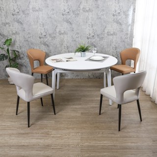 Boden-達芬4.5尺伸縮拉合白色玻璃圓型餐桌椅組合(一桌四椅-兩色可選)