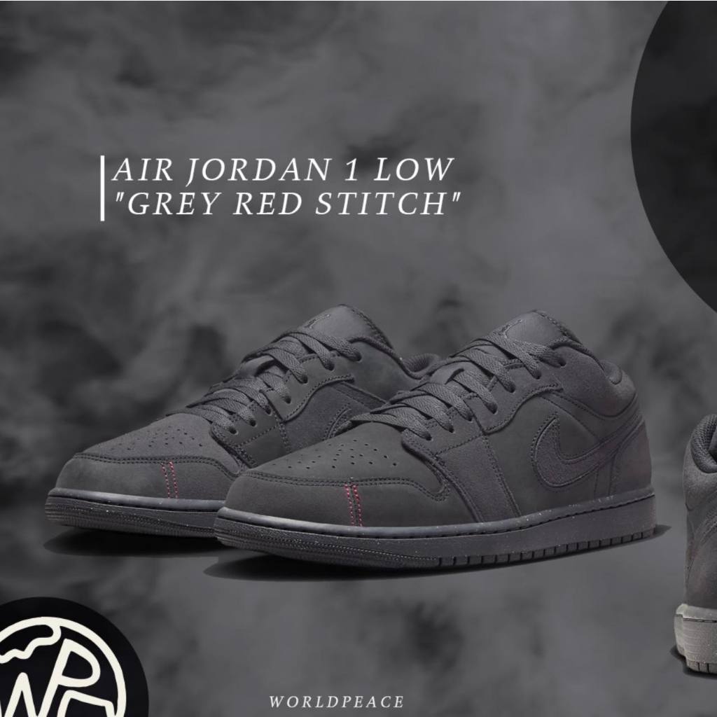 GOSPEL【Air Jordan 1 Low "Grey Red Stitch"】黑霧 黑魂 男 FD8635-001