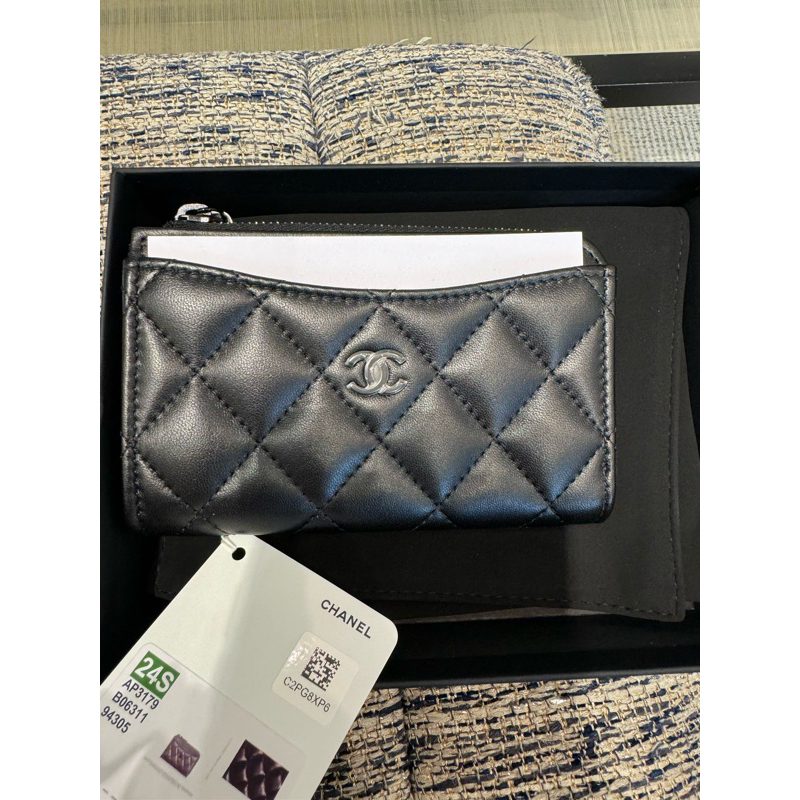 全新現貨 Chanel so black L型拉鍊卡包 零錢包 台灣購證