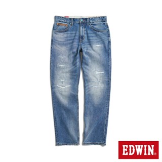 EDWIN 男款 加大碼 BLUE TRIP系列 刷破丹寧中直筒牛仔褲(拔洗藍)