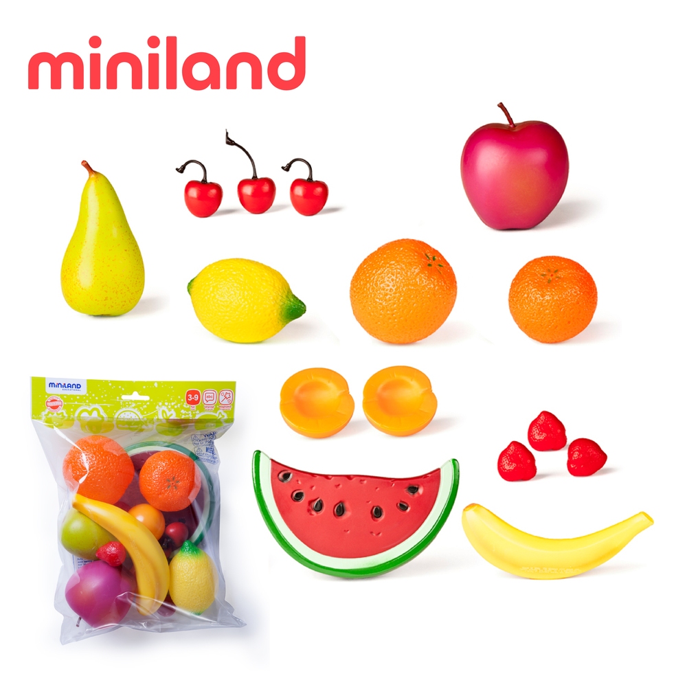 【西班牙miniland】新鮮水果15件組 西班牙原裝進口 家家酒玩具 辦家家酒玩具 廚房玩具 水果玩具 煮飯玩具