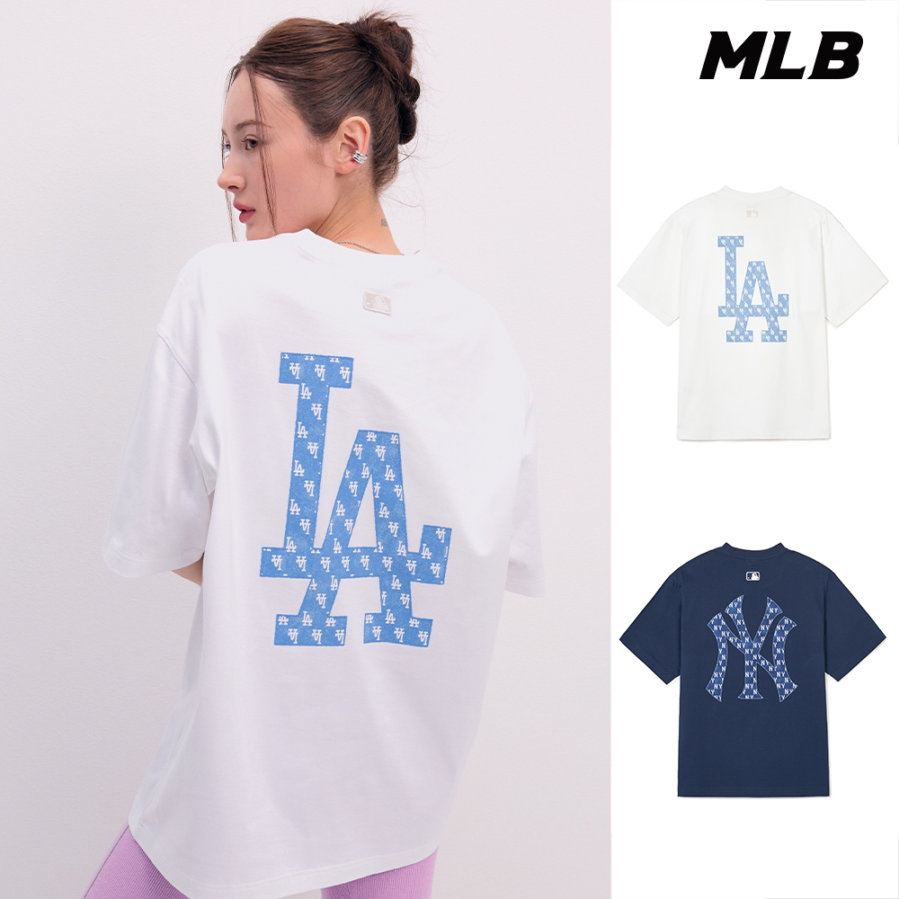 MLB 背後大Logo短袖T恤 牛仔丹寧 MONOGRAM 道奇/洋基隊 (3ATSM0643-兩款任選)【官方旗艦店】