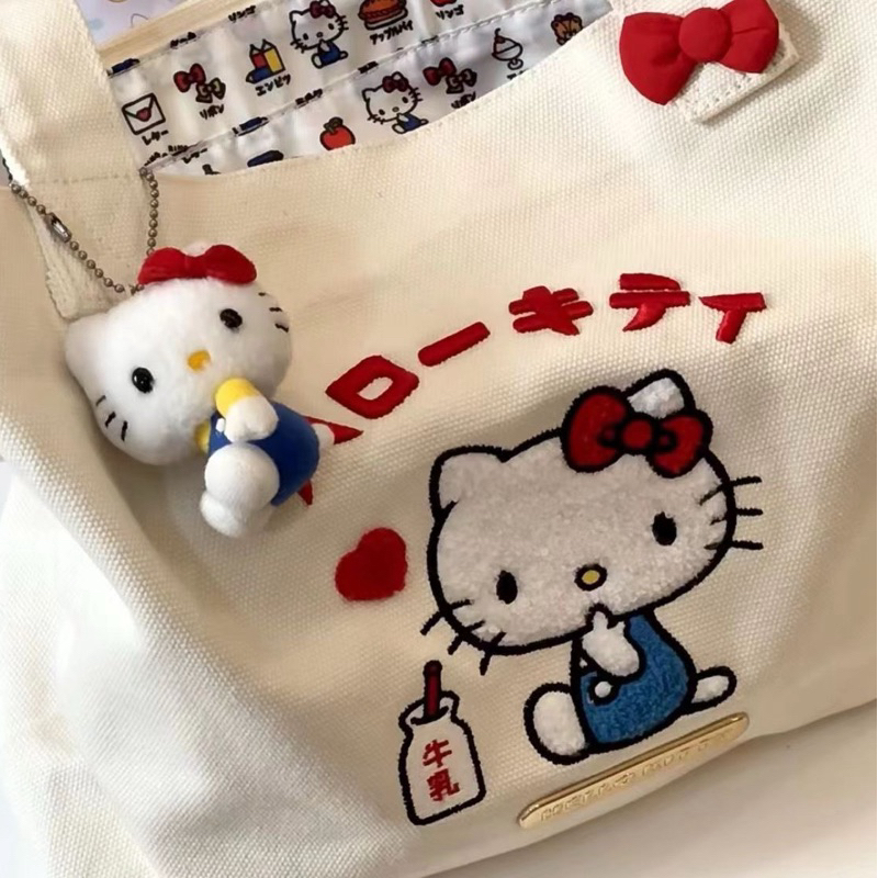 ［星 shop] Hello kitty 刺繡 帆布 手提 托特包