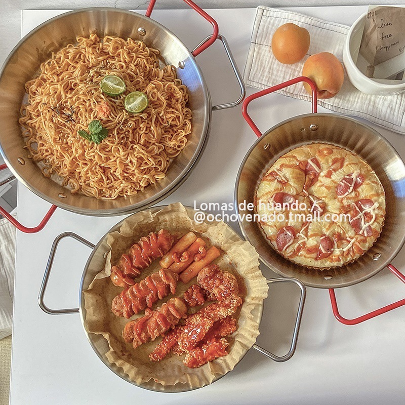 韓國 INS風 雙耳 不鏽鋼 烤盤 燉飯鍋 餐盤 西班牙燉飯 雙手把 盤