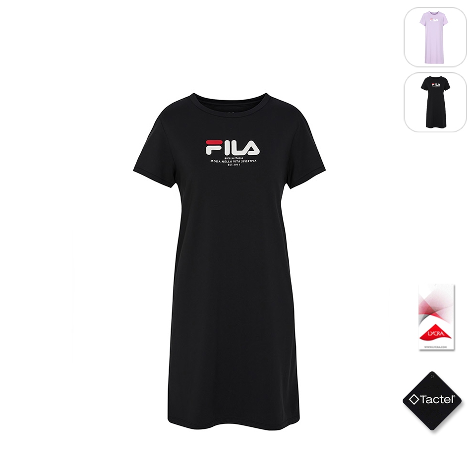 【FILA】女性 萊卡 LOGO 短袖 洋裝-黑色 5DRX-1611-BK