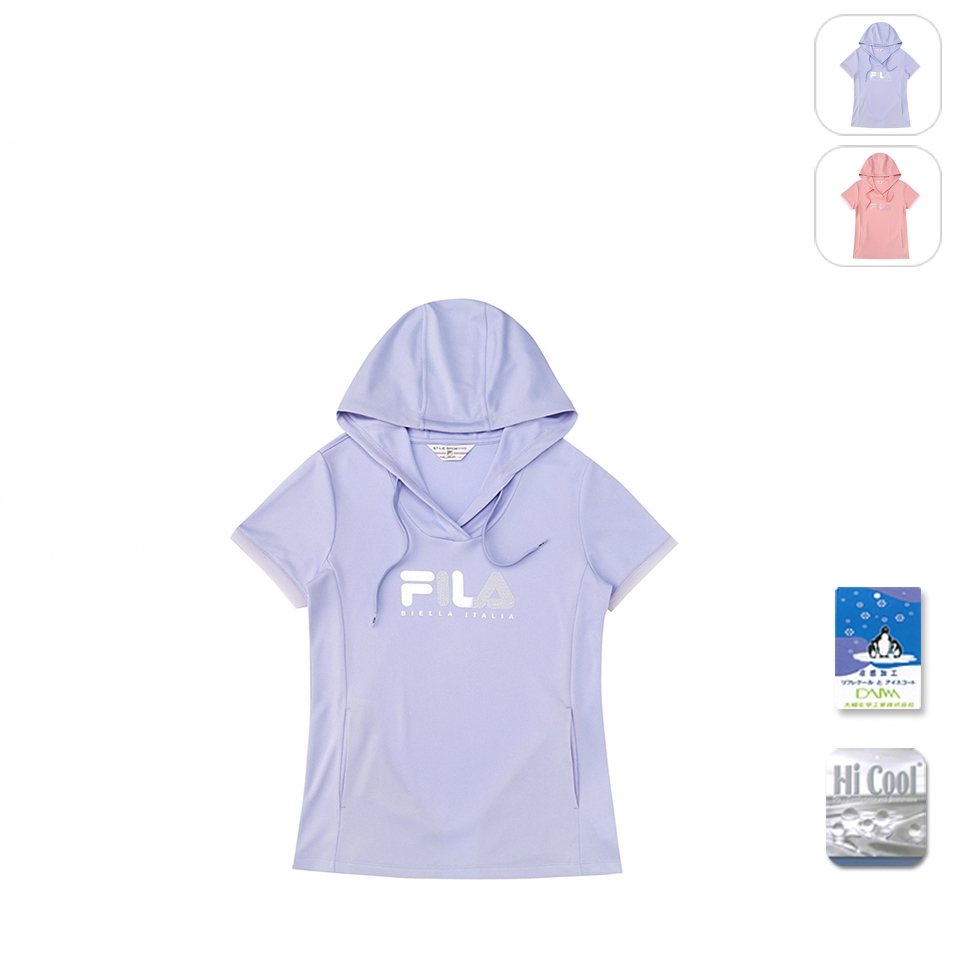 【FILA】女性 短袖 吸濕排汗 運動連帽T恤-紫色 5TEX-1491-PL