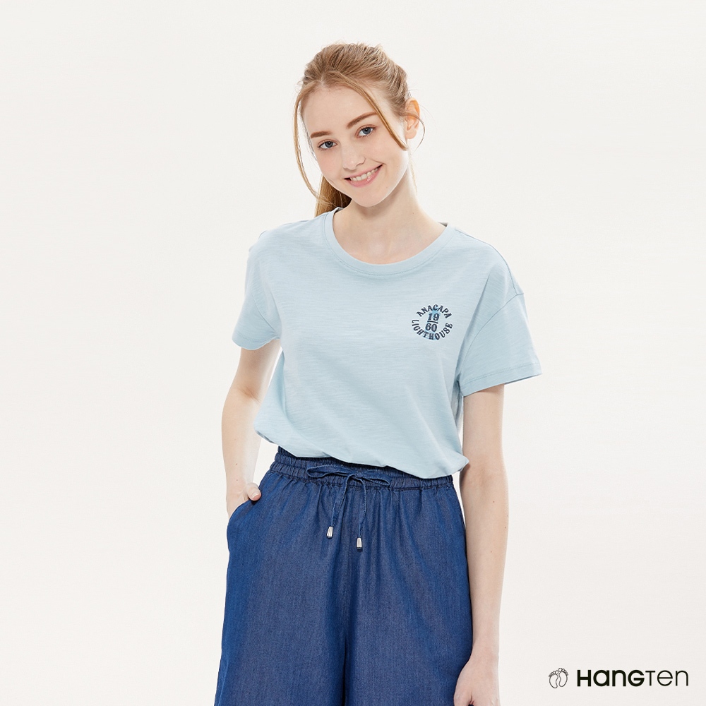 Hang Ten 女裝竹節棉國家公園燈塔印花短袖T恤(淺藍)