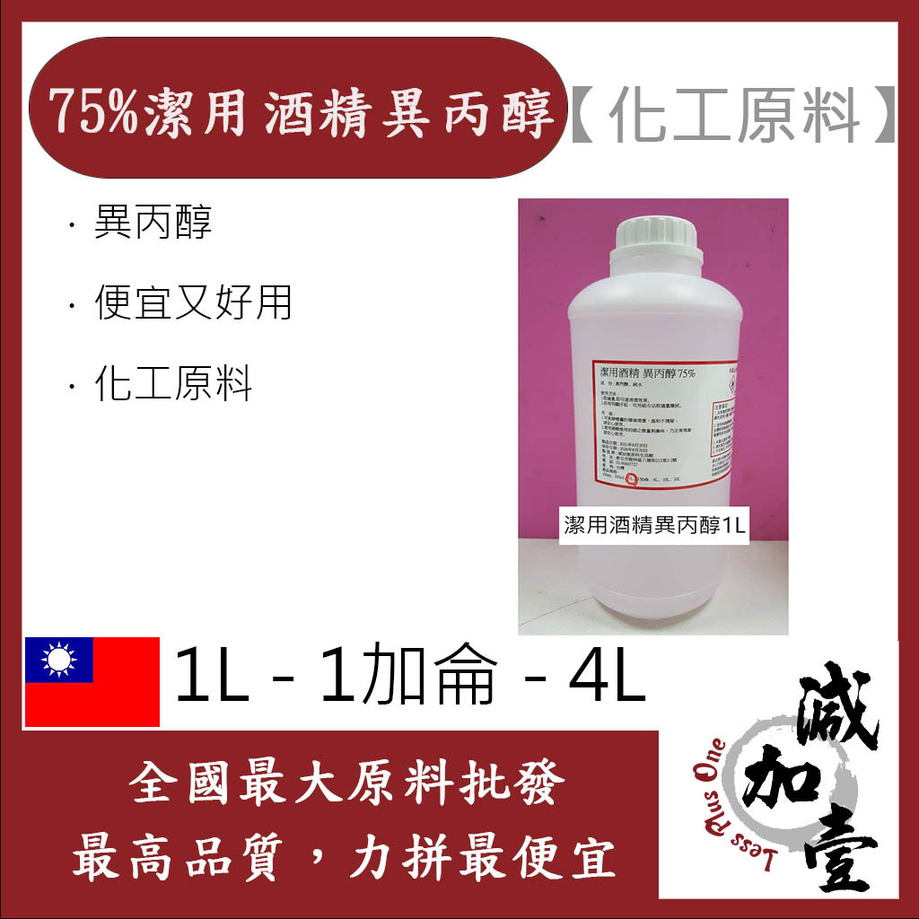 減加壹 75% 潔用酒精 異丙醇 1L 1加侖 4L 消毒 殺菌 化工原料