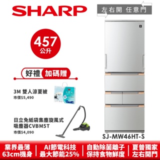 【SHARP夏普】 自動除菌離子左右開任意門冰箱SJ-MW46HT-S 457L 星鑽銀
