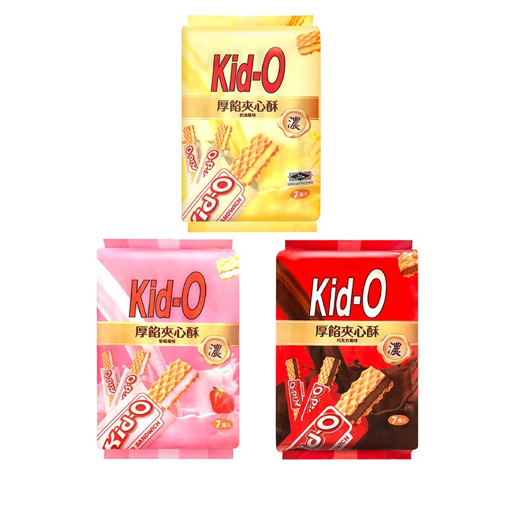 Kid-O 厚餡威化餅-奶油/巧克力/草莓風味(91g)