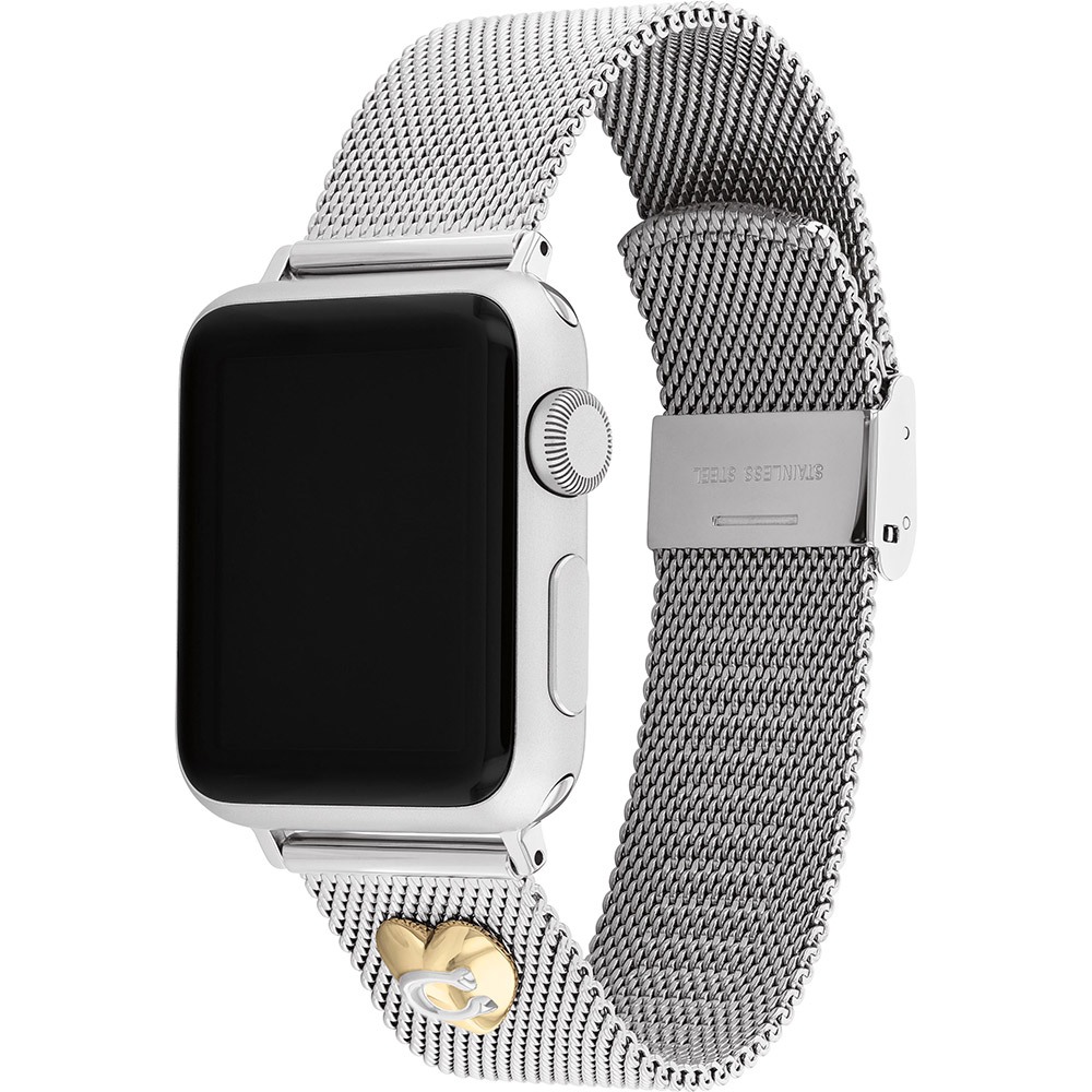 COACH Apple Watch 錶帶 38/40/41mm 適用 米蘭鍊帶 C字愛心錶帶-銀色(不含手錶)