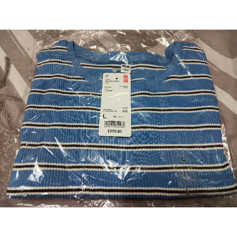 UNIQLO 羅紋條紋短版滾邊T恤_尺寸L _ 胸圍86-92cm