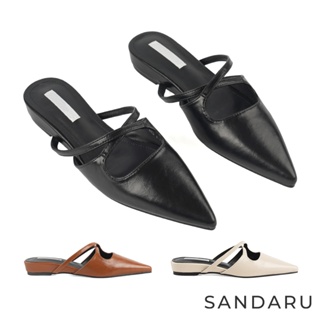 山打努SANDARU-穆勒鞋 素面尖頭交叉設計低跟拖鞋